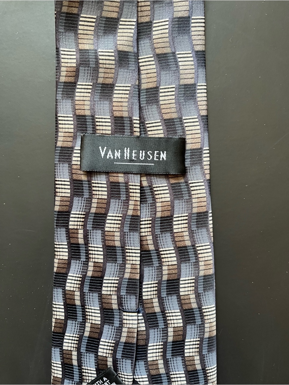 Van Heusen Blue and Brown Wavy Geometric Tie